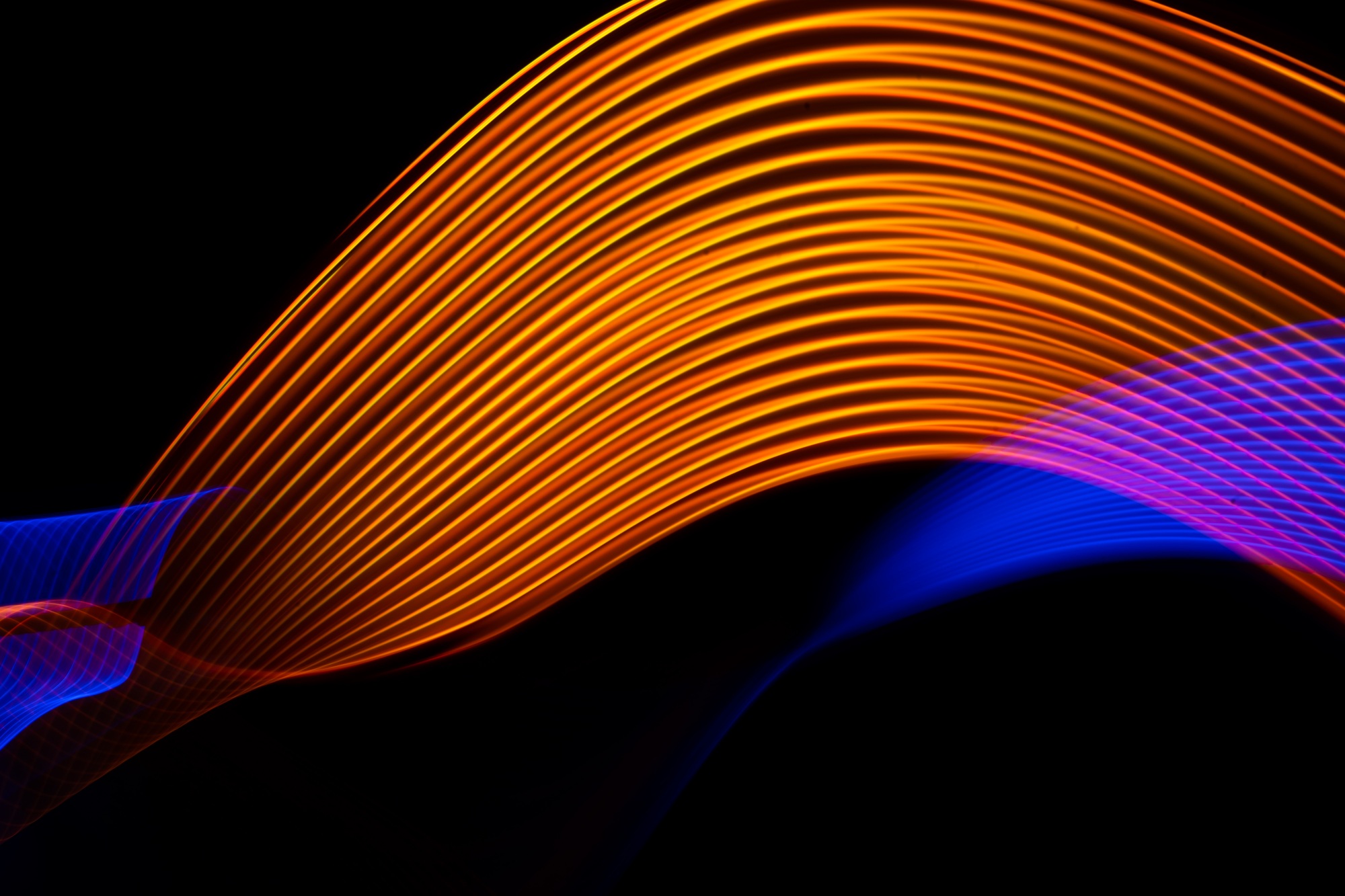 Abstract technology banner design. Long exposure, light painting. Vibrant streaks of digital neon